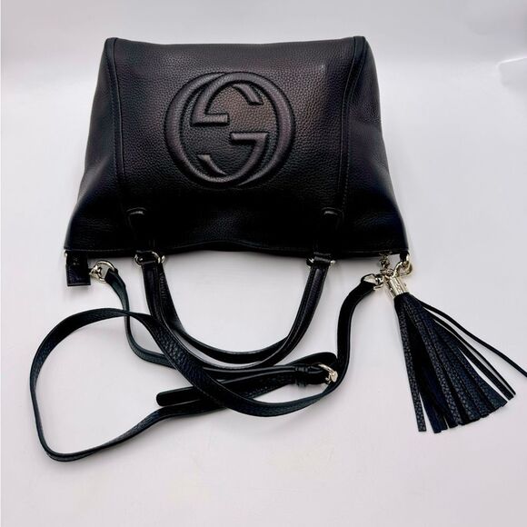 Auth Gucci Black / Brown Cherry Metallic Leather 2way SoHo Working Tote Satchel - Picture 11 of 16